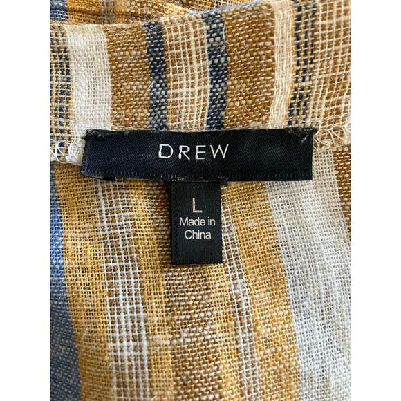 DREW Yellow White Blue Striped Linen Rayon Top Large - Picture 3 of 6